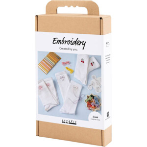 DIY KIT BRODERI, SOKKER, HVIT, 1 PK,
